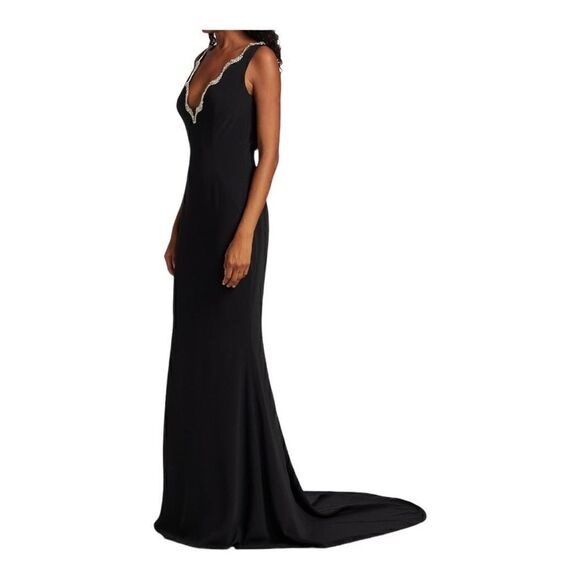 REEM ACRA Black Crystal Embellished Gown Size 12 - Picture 3 of 11